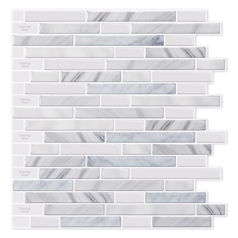 LONGKING 10-Sheet Self-Adhesive Peel and Stick Backsplash for Kitchen, Vinyl Decorative Tiles (Light Gray) - Image 1